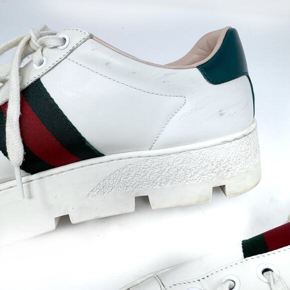 GUCCI Calfskin Web Bee Embroidered Womens Ace Platform Sneaker White EU 40.5 - Picture 12 of 15